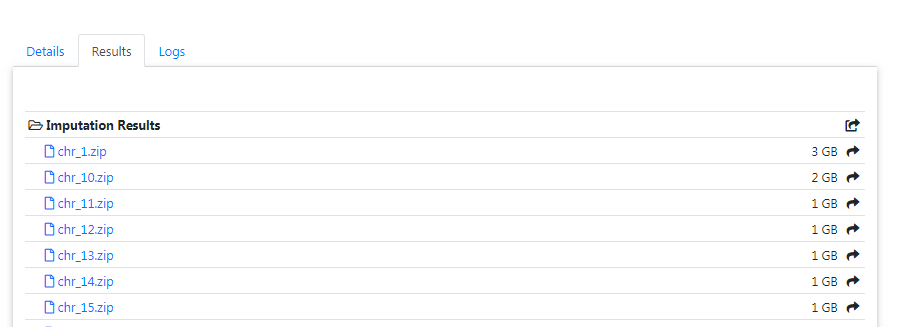 Job summary page displaying a completed job. A listing shows all files available for download.