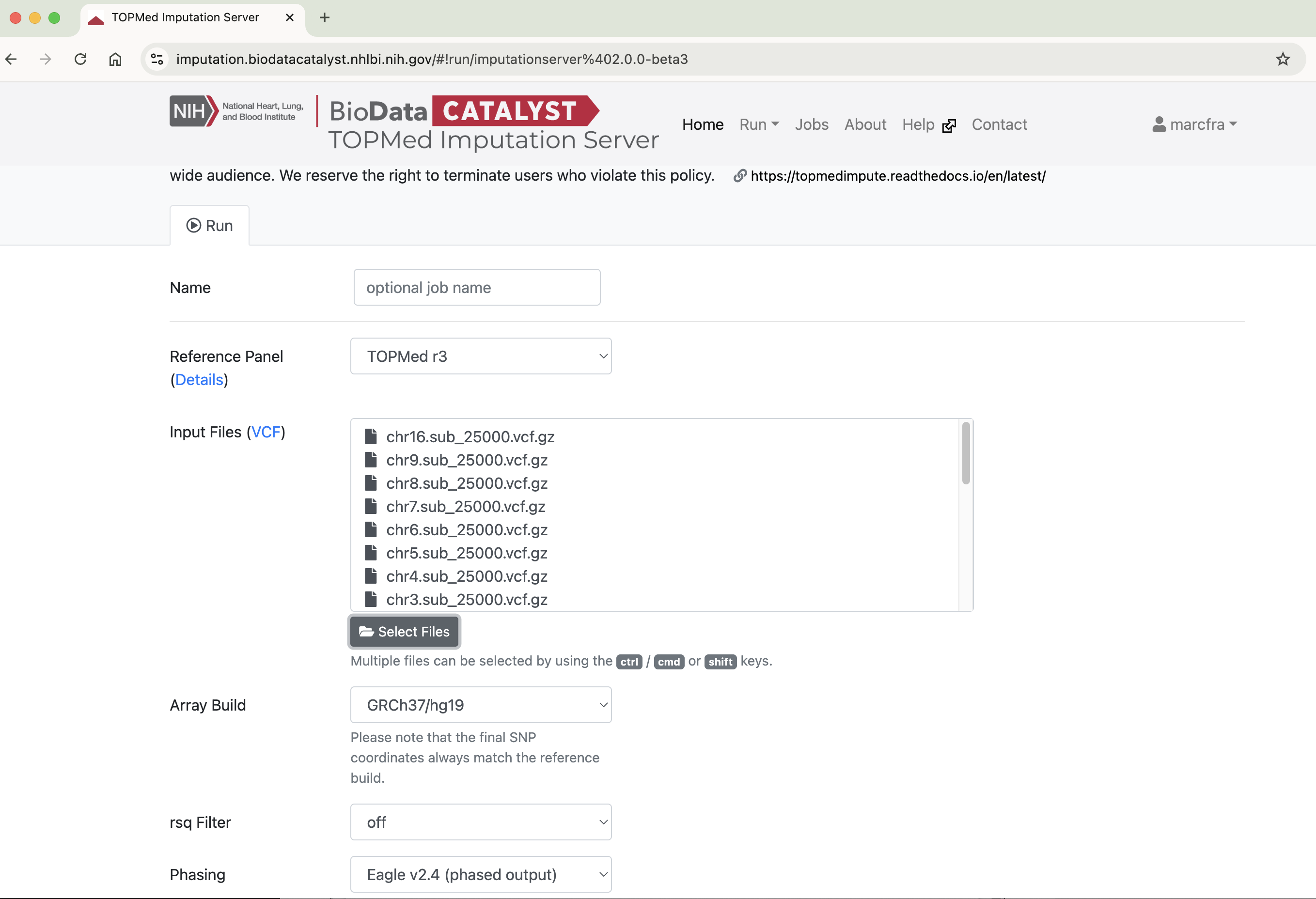 Selected files are displayed in the Input Files dialog.